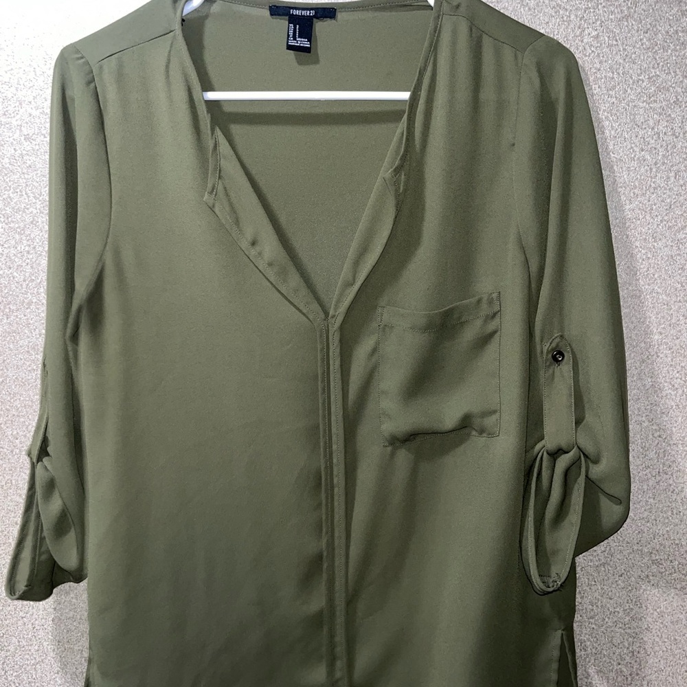Forever 21 Green 3/4 Sleeve Relaxed Blouse
